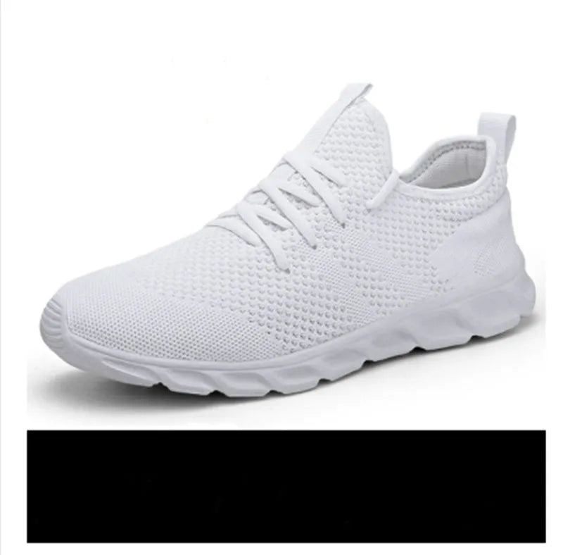 Men's black and white lace-up casual sport shoes with mesh upper and PVC sole