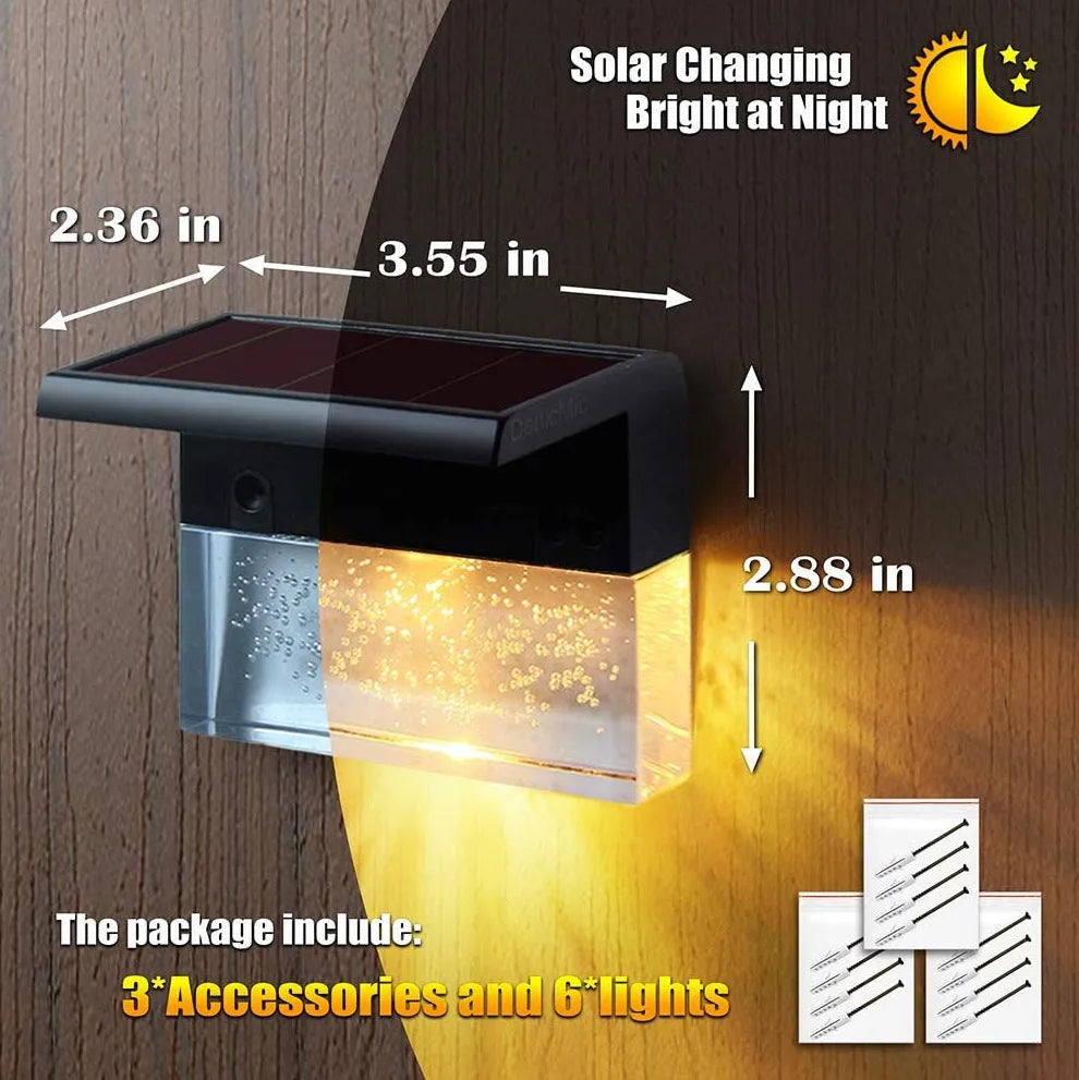 Waterproof RGB LED solar step light with warm white and colour change modes for outdoor stairs