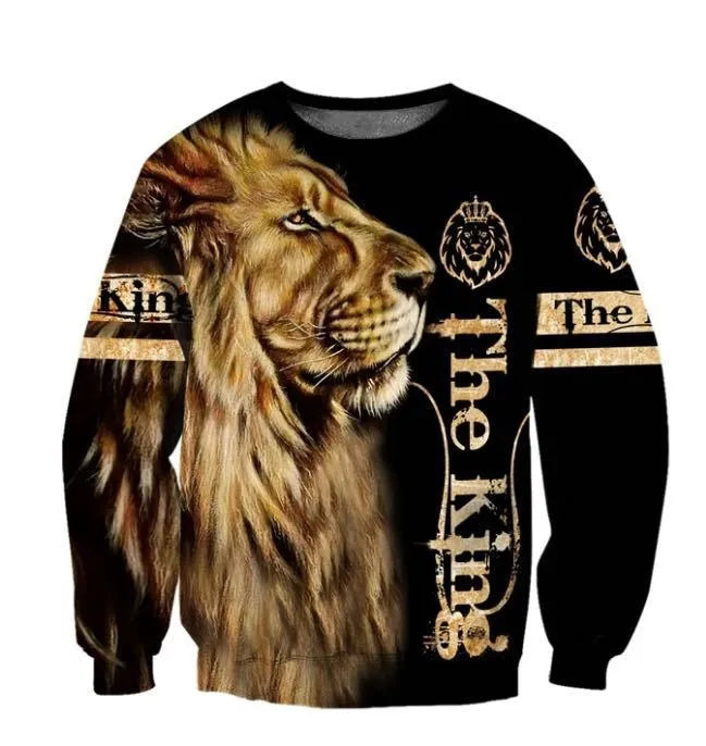 Lion 3D digital print zipper shirt with hood, cotton blend, round neck, long sleeves, full front zip, available in multiple colours and sizes.