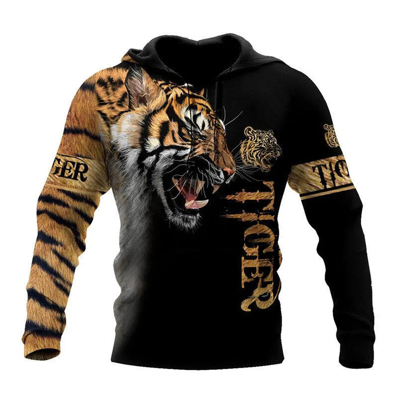 Lion 3D digital print zipper shirt with hood, cotton blend, round neck, long sleeves, full front zip, available in multiple colours and sizes.