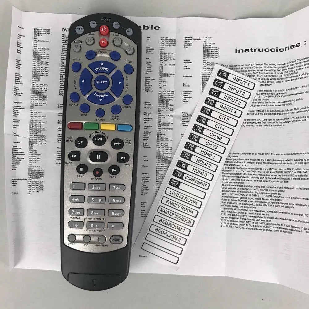 Black DISH Network remote control replacement flat design with code 20.1 compatibility