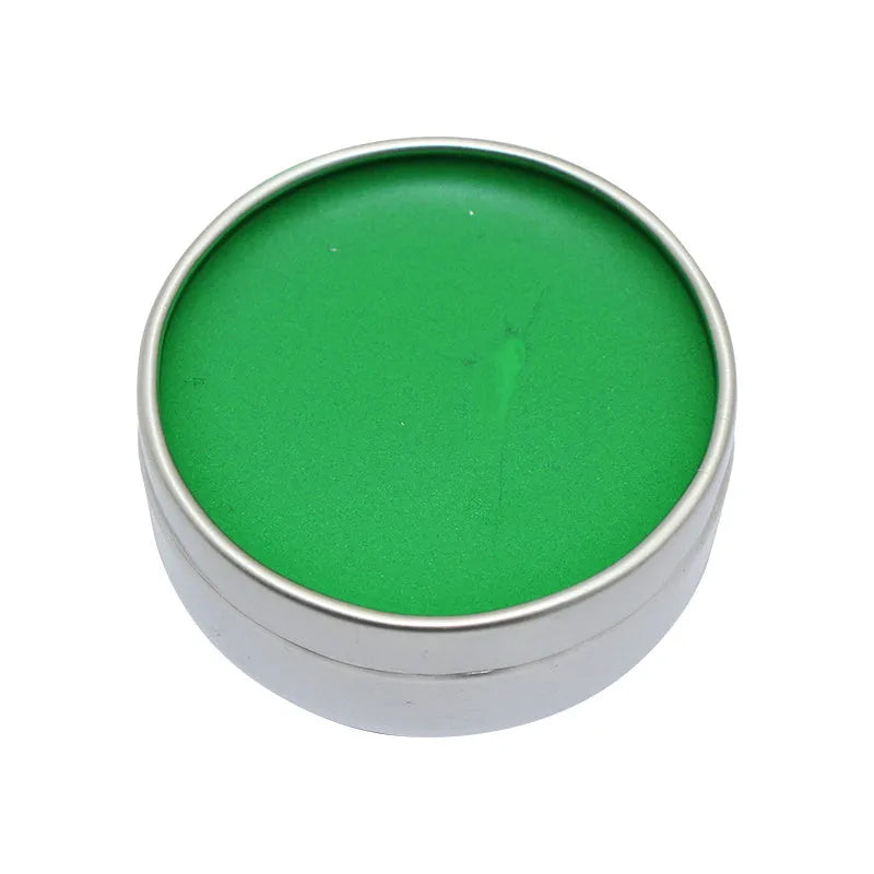 12 colour Halloween face paint palette with sticks in black, white, red, gold, green, blue, purple and silver