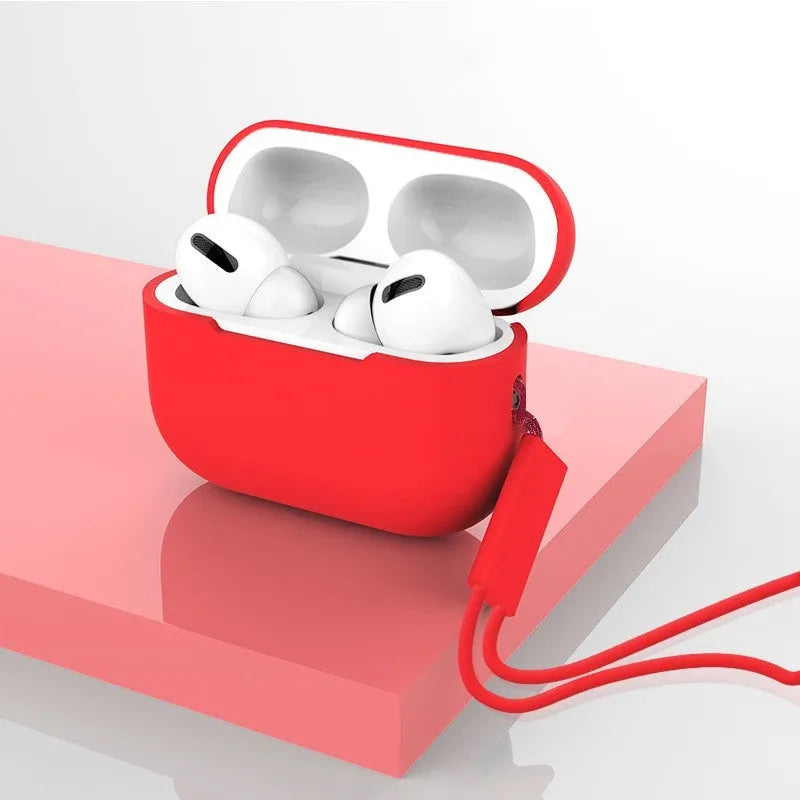 AirPods Pro 2 silicone protective case with attached lanyard in solid colour option
