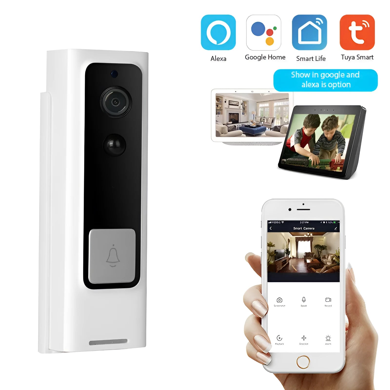 White intelligent 1080P network wireless video intercom camera for wall-mounted home security with PIR motion and night vision