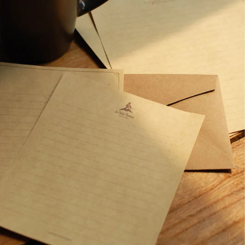 Vintage Kraft Paper Stationery Set 10 large sheets and 2 small sheets brown Chinese envelope style