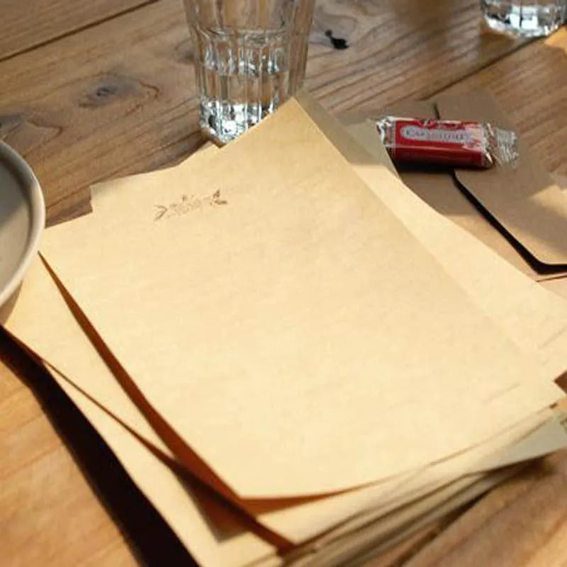 Vintage Kraft Paper Stationery Set 10 large sheets and 2 small sheets brown Chinese envelope style