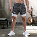 Men's quick-drying double-layer fitness shorts in Army Green with loose fit and moisture-wicking polyester fabric