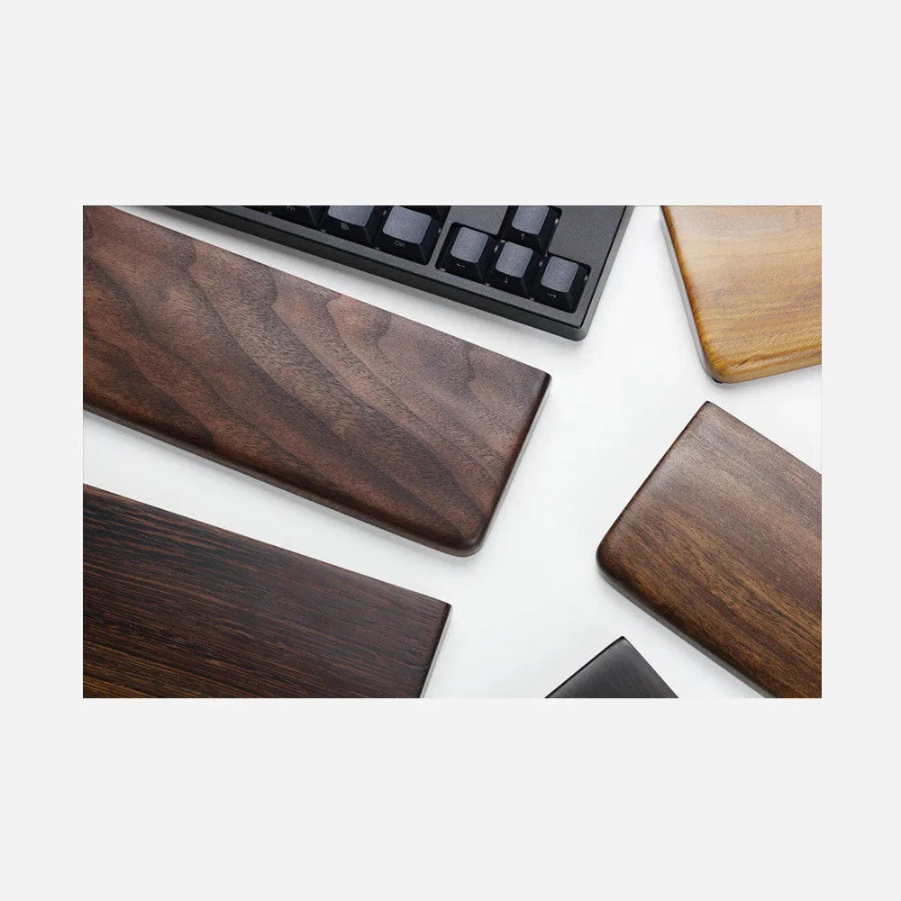Black walnut wooden wrist rest for mechanical keyboard measuring 30cm length