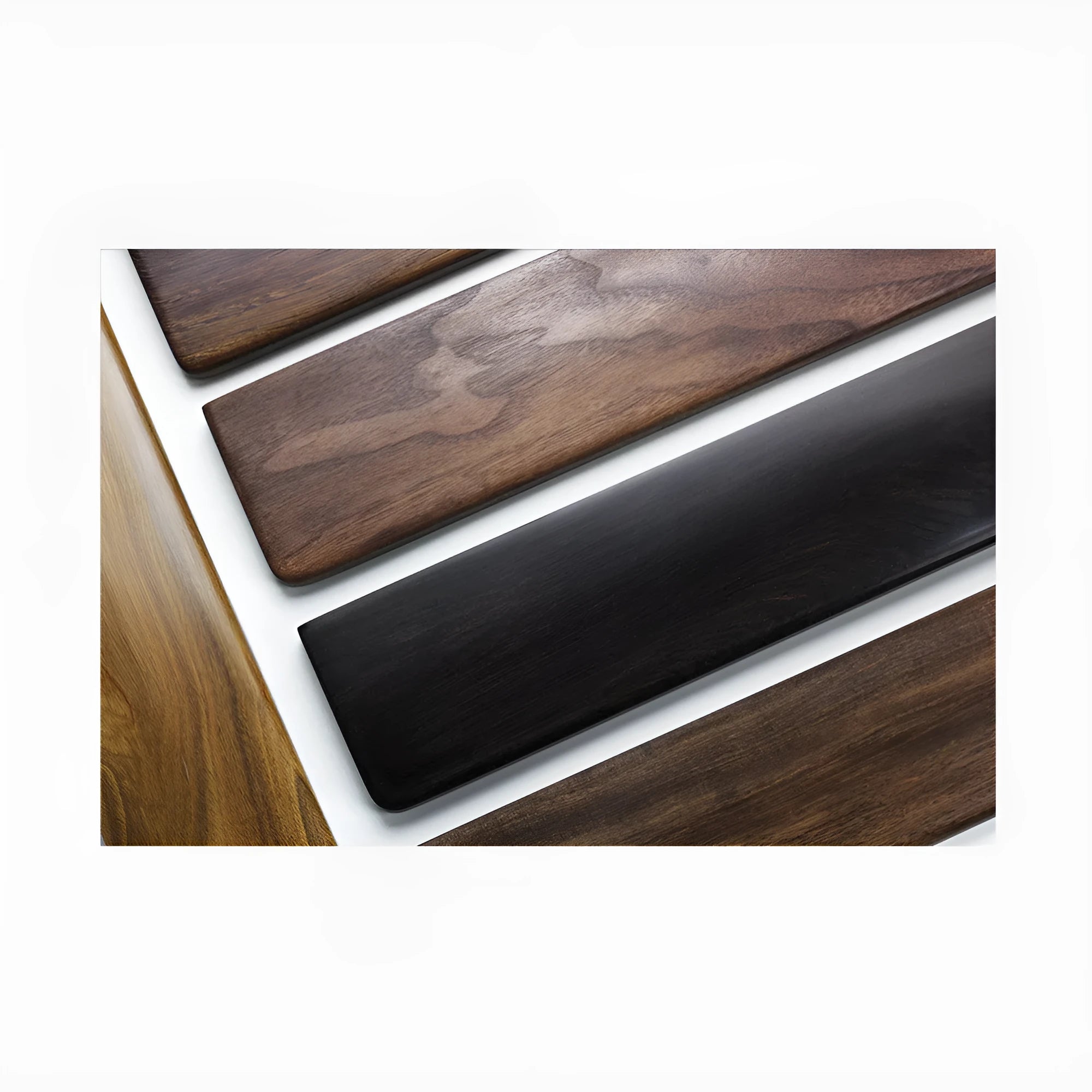 Black walnut wooden wrist rest for mechanical keyboard measuring 30cm length