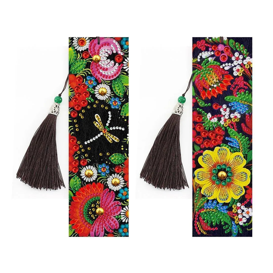 5D diamond painting DIY bookmark kit with pendant and tassel on 6x21cm PU canvas