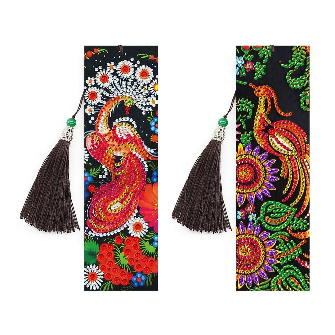 5D diamond painting DIY bookmark kit with pendant and tassel on 6x21cm PU canvas