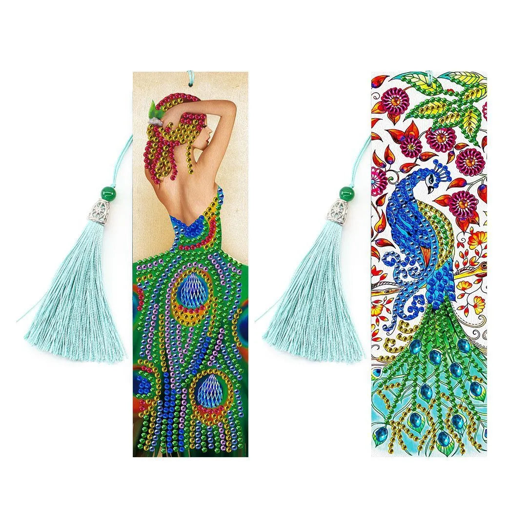 5D diamond painting DIY bookmark kit with pendant and tassel on 6x21cm PU canvas