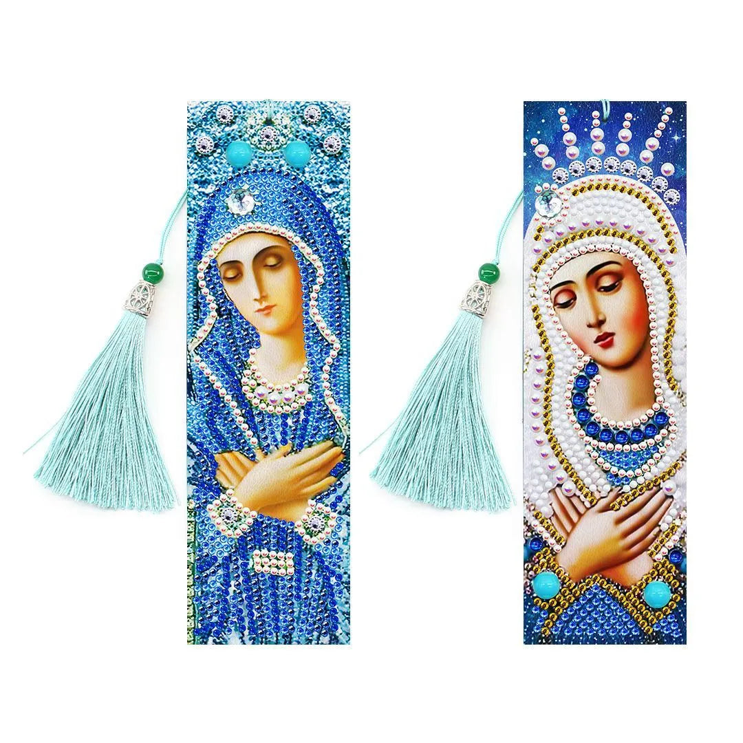 5D diamond painting DIY bookmark kit with pendant and tassel on 6x21cm PU canvas
