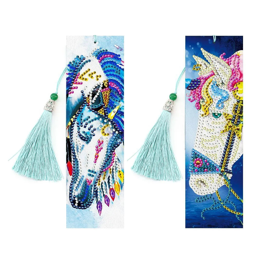 5D diamond painting DIY bookmark kit with pendant and tassel on 6x21cm PU canvas