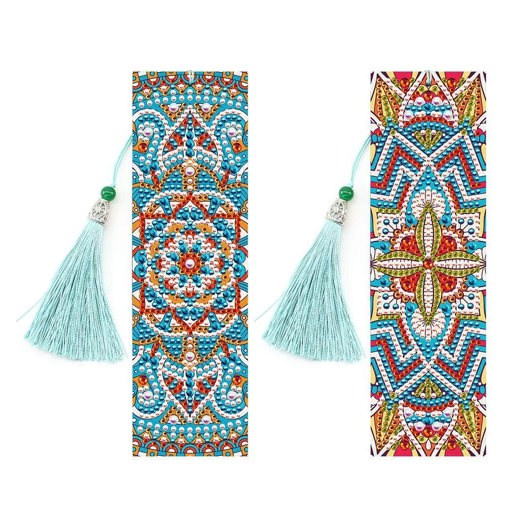 5D diamond painting DIY bookmark kit with pendant and tassel on 6x21cm PU canvas