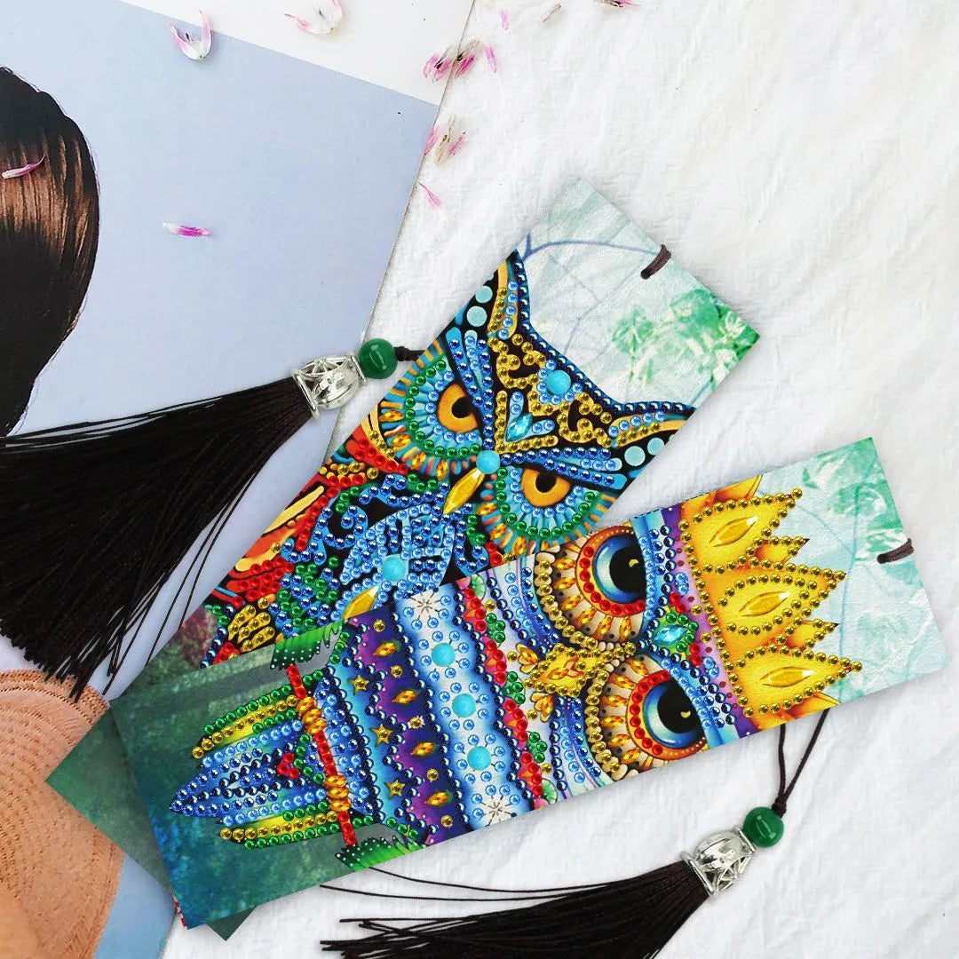 5D diamond painting DIY bookmark kit with pendant and tassel on 6x21cm PU canvas
