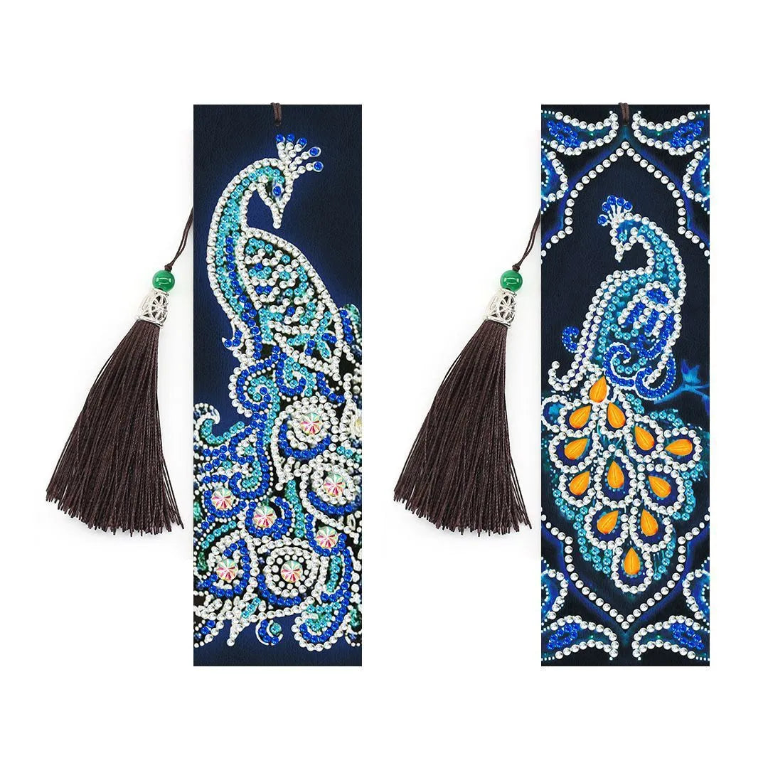 5D diamond painting DIY bookmark kit with pendant and tassel on 6x21cm PU canvas