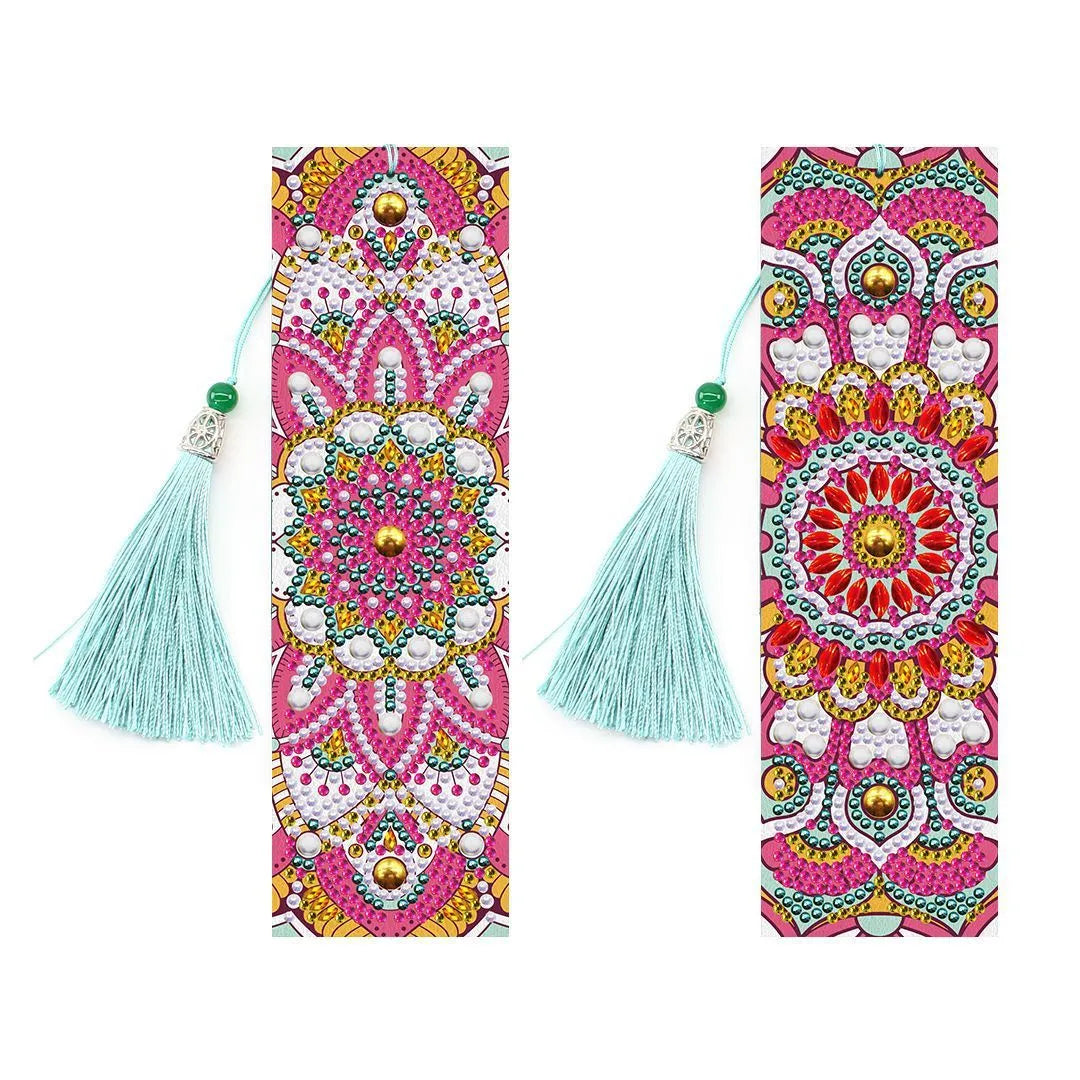 5D diamond painting DIY bookmark kit with pendant and tassel on 6x21cm PU canvas