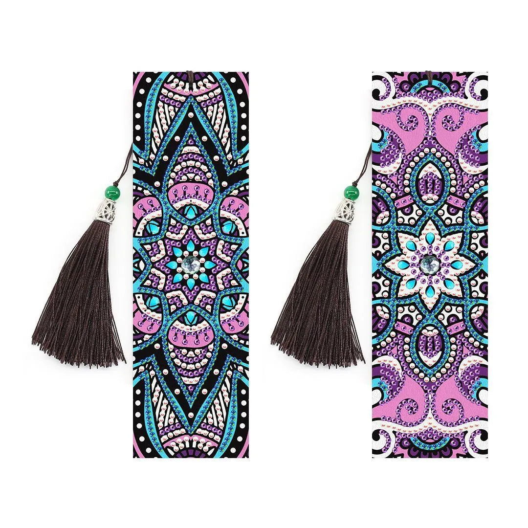5D diamond painting DIY bookmark kit with pendant and tassel on 6x21cm PU canvas