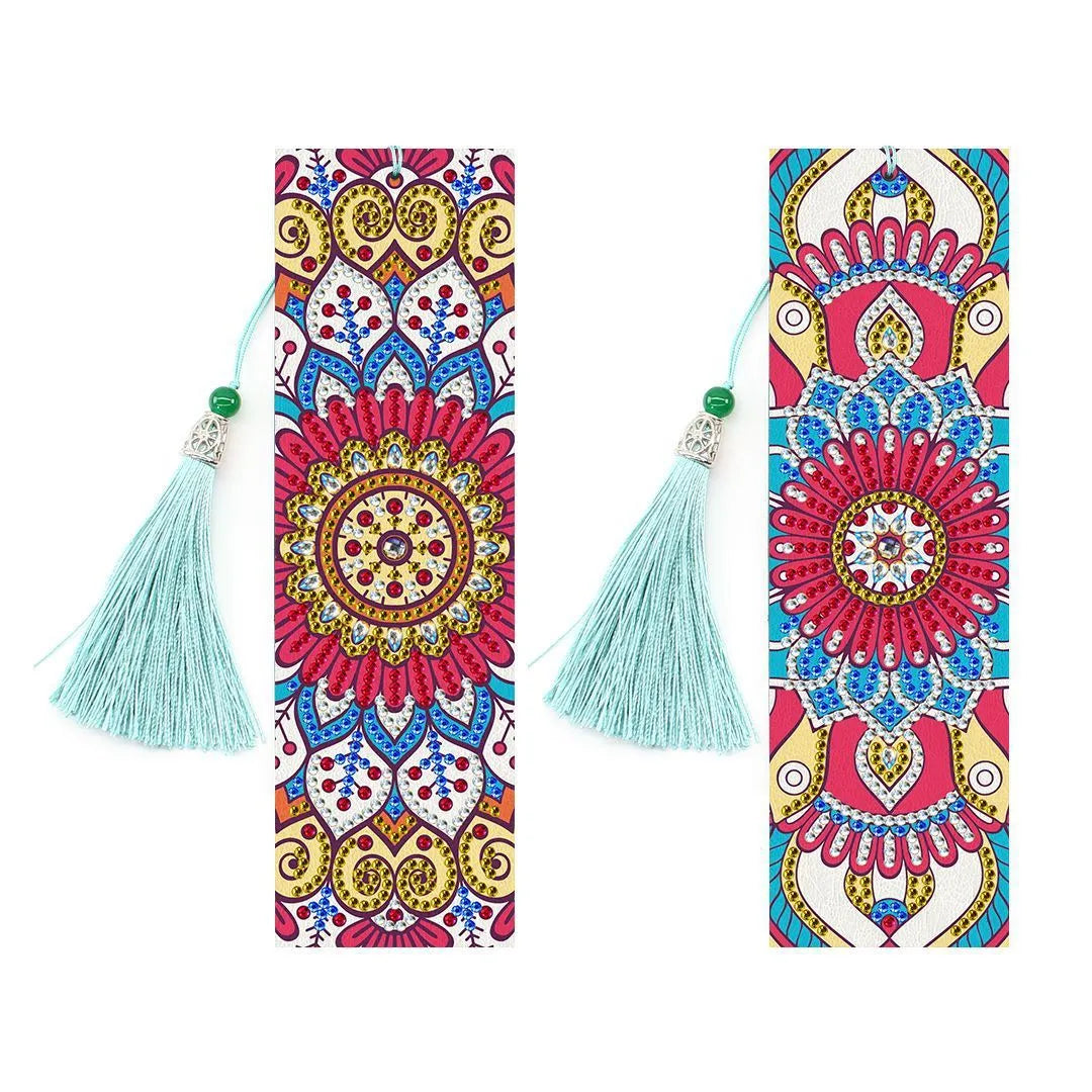 5D diamond painting DIY bookmark kit with pendant and tassel on 6x21cm PU canvas