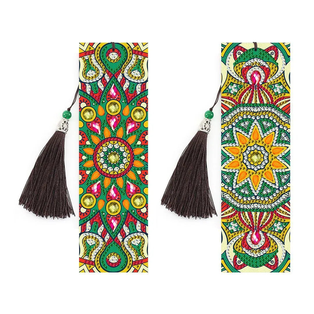 5D diamond painting DIY bookmark kit with pendant and tassel on 6x21cm PU canvas