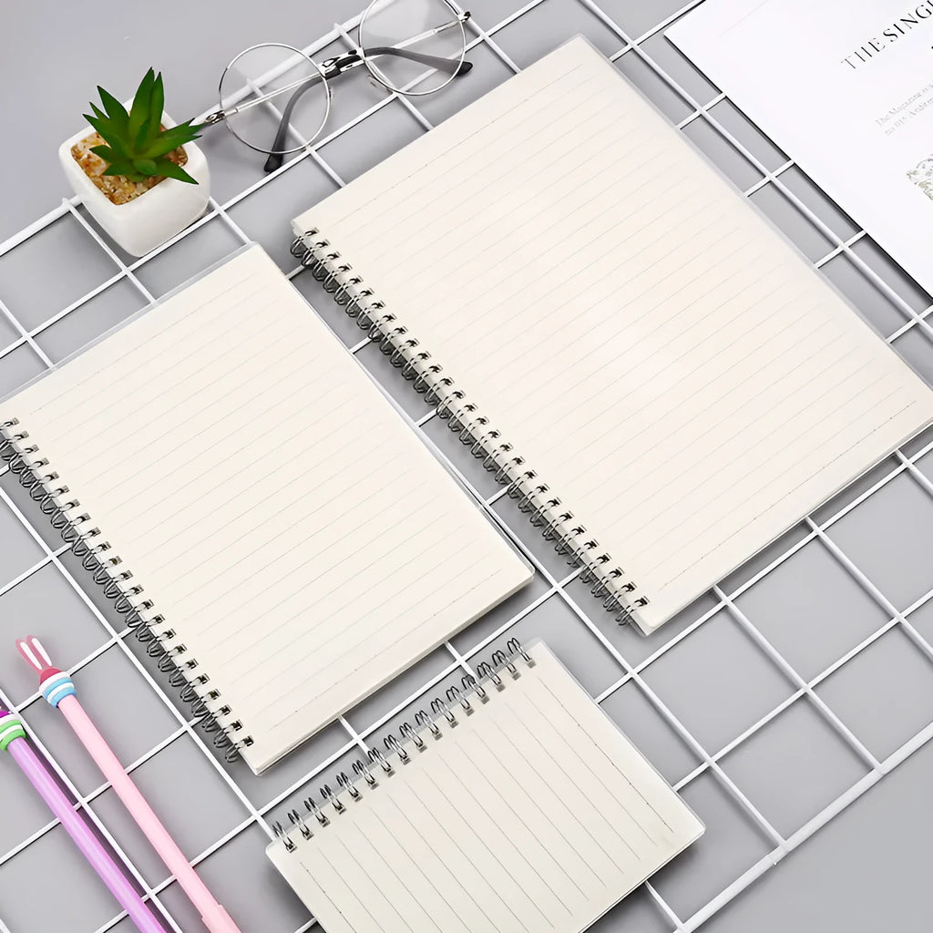 Creative coil-bound notebook showing grid, line, and dot ruling options in three different sizes