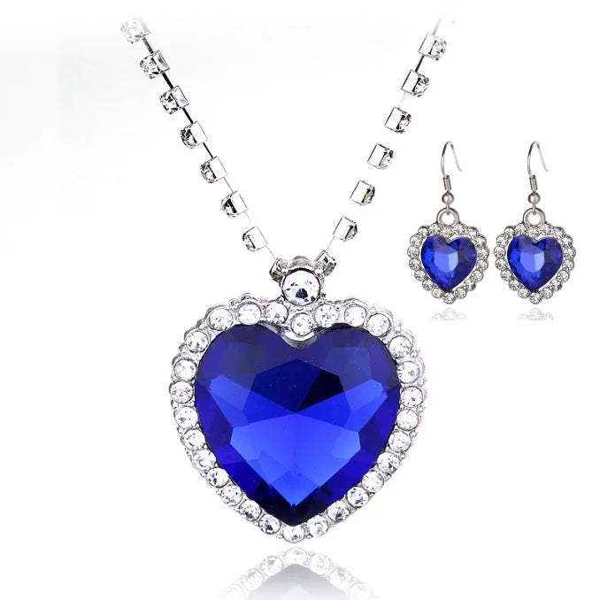 Heart Of The Sea blue crystal heart peach pendant necklace with platinum plating on 45cm chain