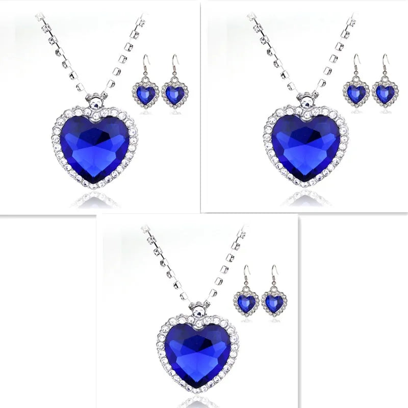 Heart Of The Sea blue crystal heart peach pendant necklace with platinum plating on 45cm chain