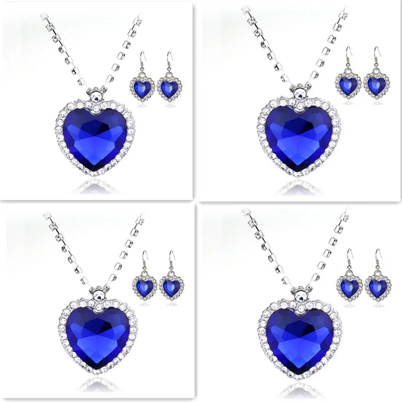 Heart Of The Sea blue crystal heart peach pendant necklace with platinum plating on 45cm chain
