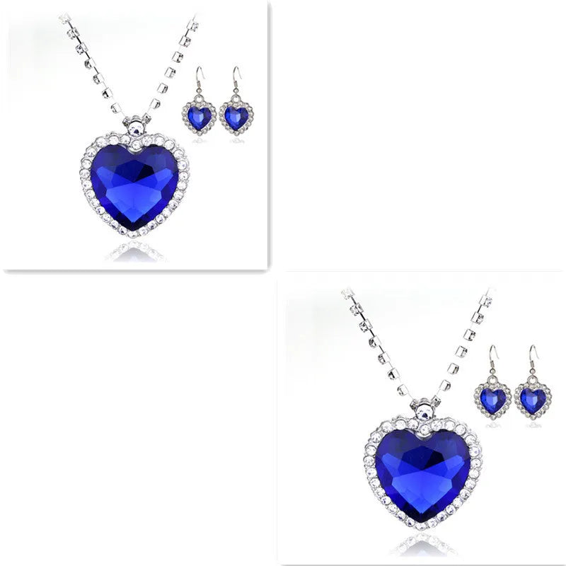 Heart Of The Sea blue crystal heart peach pendant necklace with platinum plating on 45cm chain