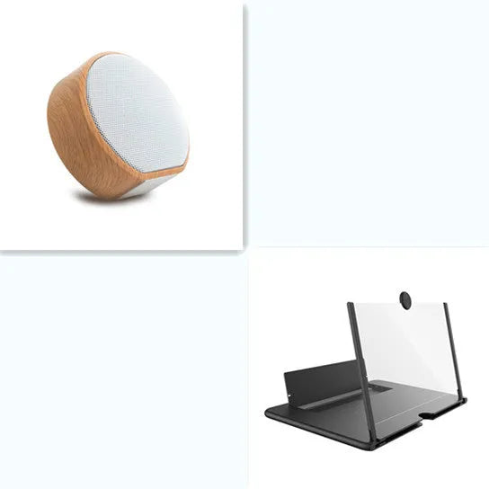 Mini wood Bluetooth speaker in white with bass diaphragm and Micro USB port