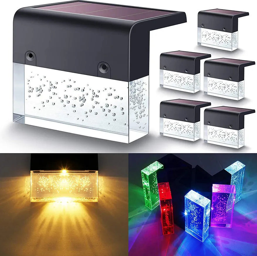 Waterproof RGB LED solar step light with warm white and colour change modes for outdoor stairs