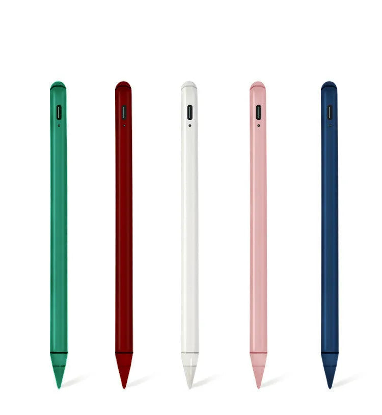 White magnetic stylus pen attached to iPad edge for digital writing and drawing
