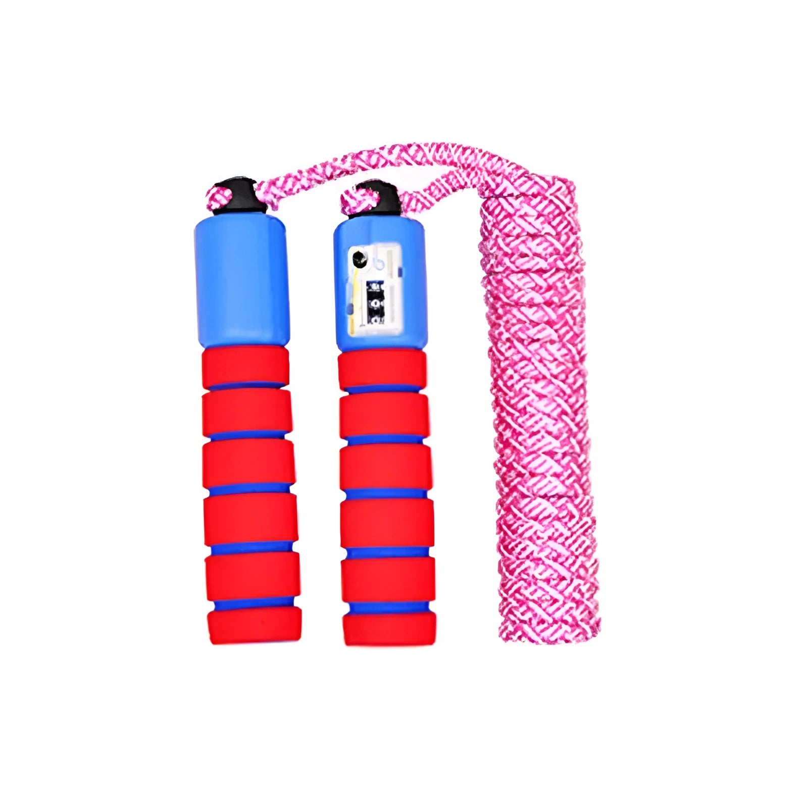 Children's counting skipping rope in rose red with pink count, NBR and cotton braided material