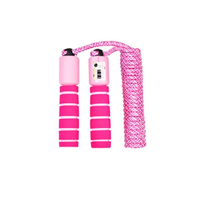 Children's counting skipping rope in rose red with pink count, NBR and cotton braided material