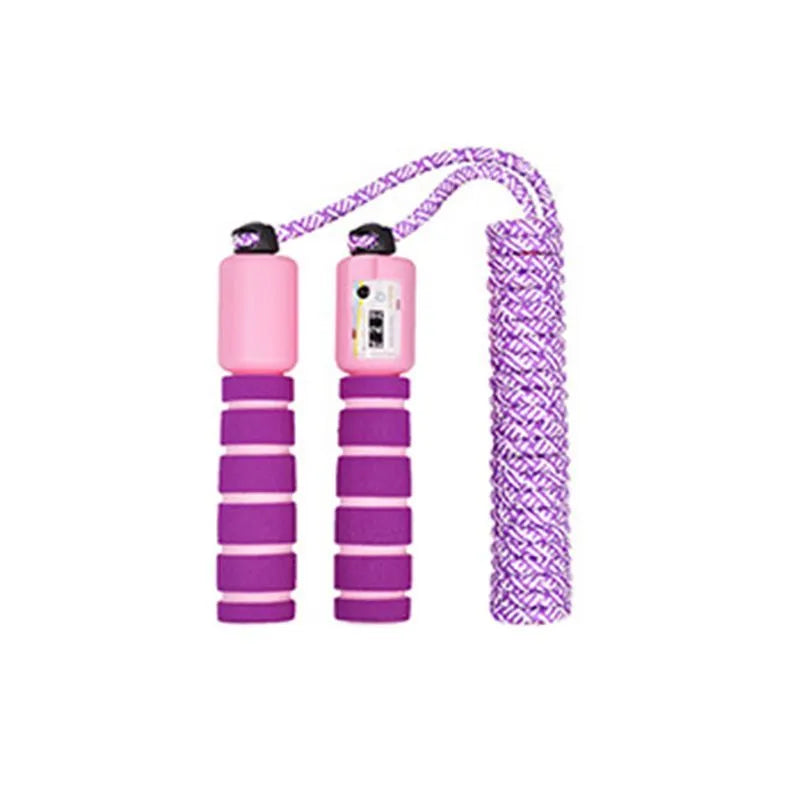Children's counting skipping rope in rose red with pink count, NBR and cotton braided material
