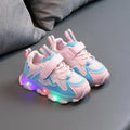 Kids breathable light-up Velcro sneakers in black with mesh upper and rubber sole