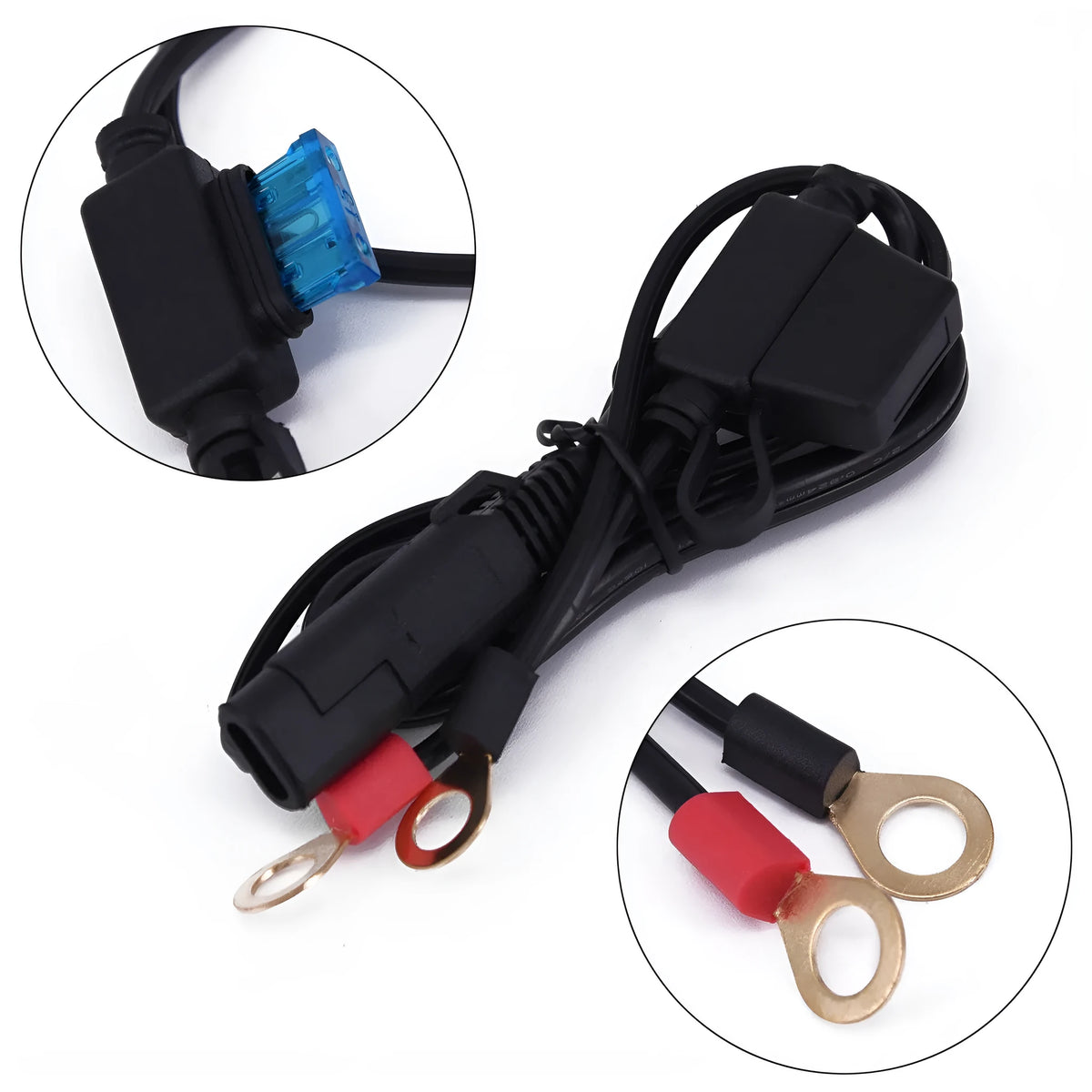 12V motorcycle battery charging cable 6cm 18AWG black red blue wires