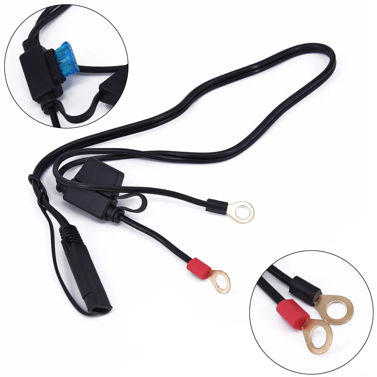 12V motorcycle battery charging cable 6cm 18AWG black red blue wires