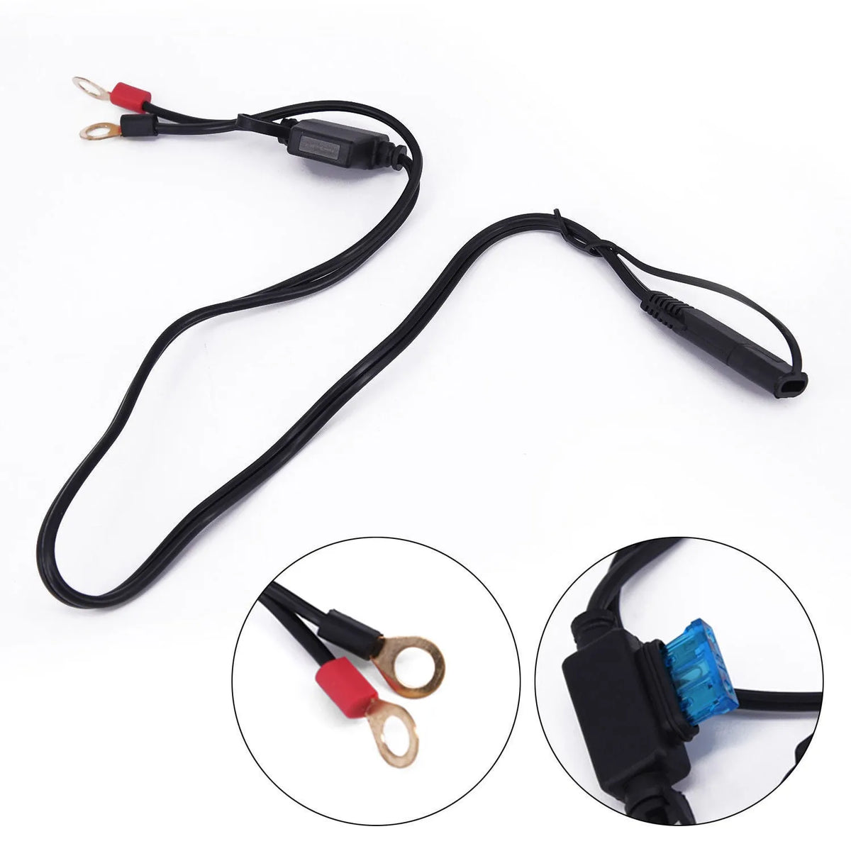 12V motorcycle battery charging cable 6cm 18AWG black red blue wires