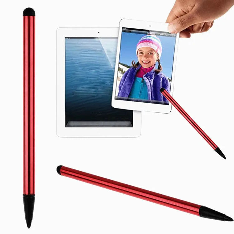 Resistive capacitive dual-purpose touch screen pen in silver, black or red measuring 12cm length