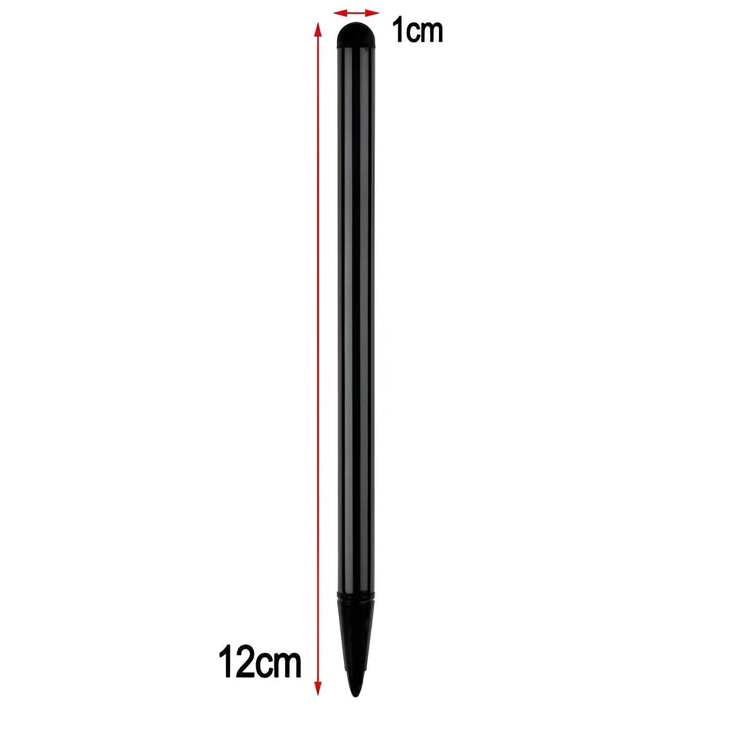 Resistive capacitive dual-purpose touch screen pen in silver, black or red measuring 12cm length