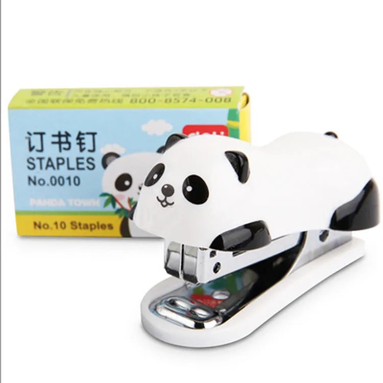 Cartoon panda No. 10 stapler in black and white on a desk