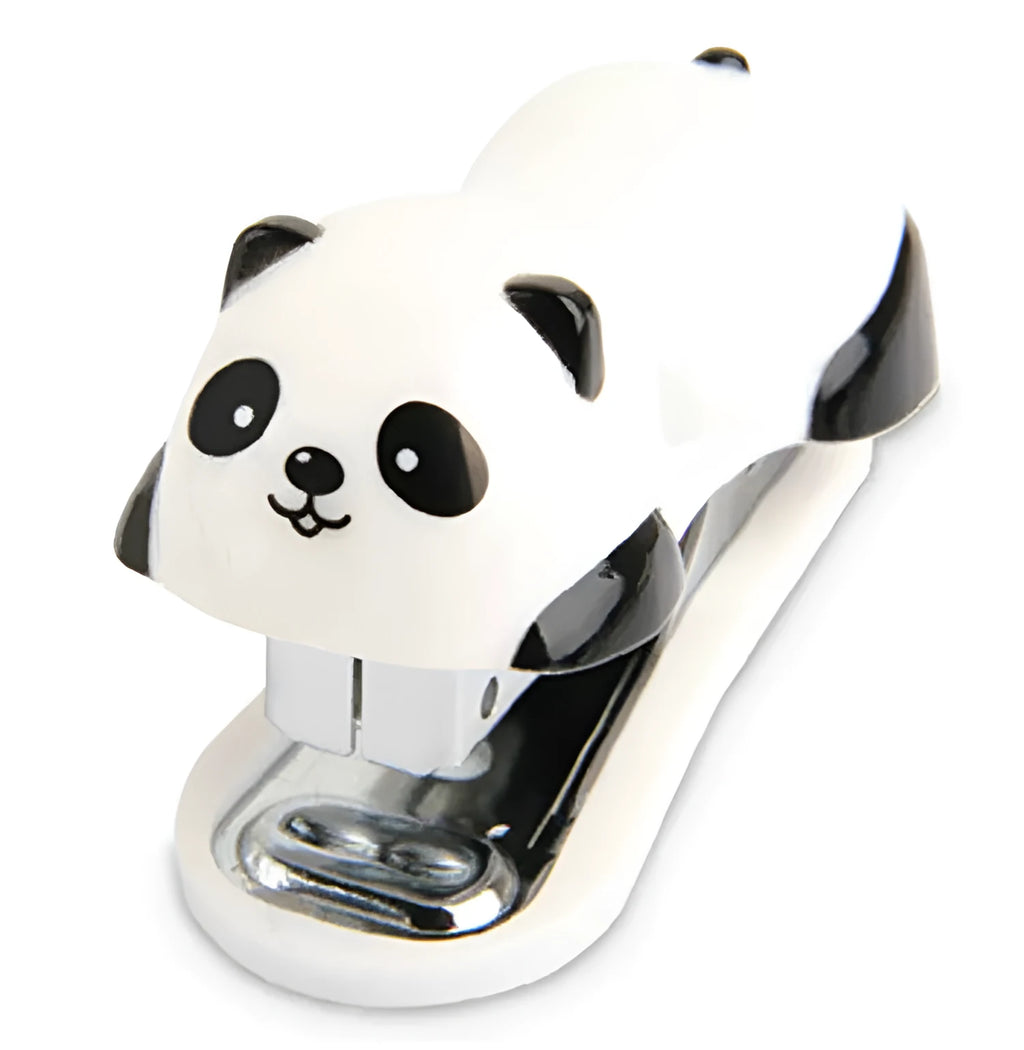 Cartoon panda No. 10 stapler in black and white on a desk