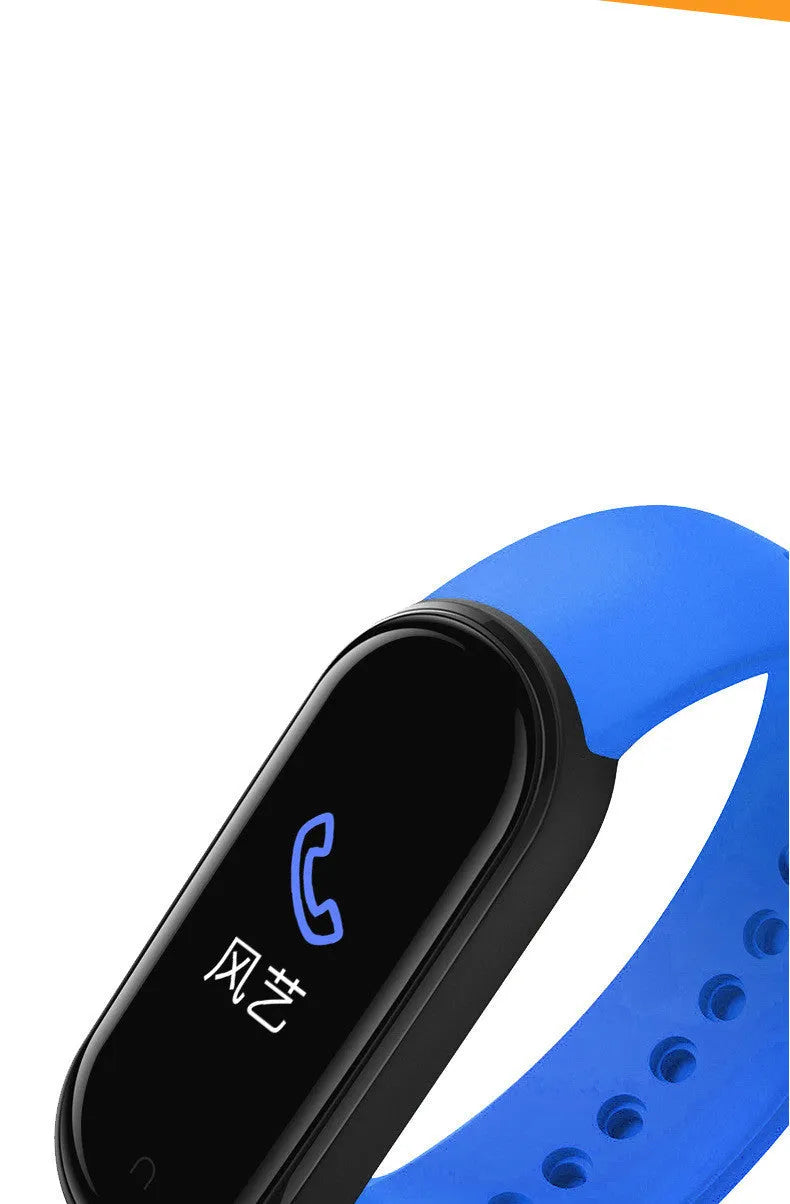 Black smart bracelet with 0.96-inch screen showing heart rate monitor, worn on wrist.