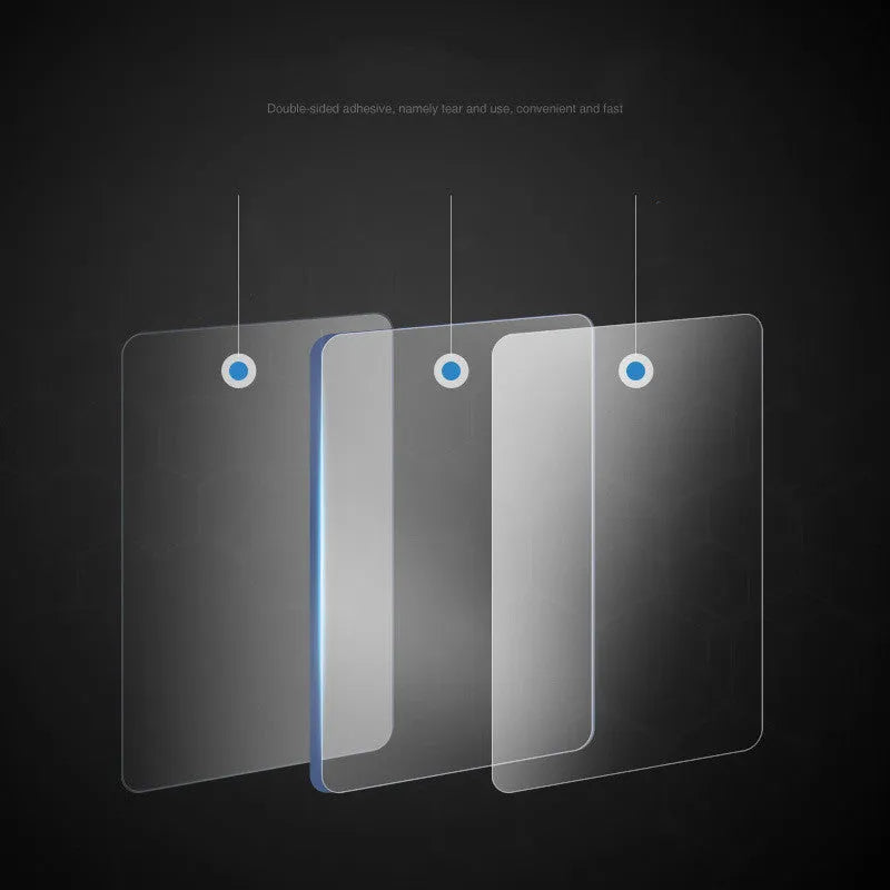 Ten transparent 6cm square double-sided adhesive patches for strong permanent mounting