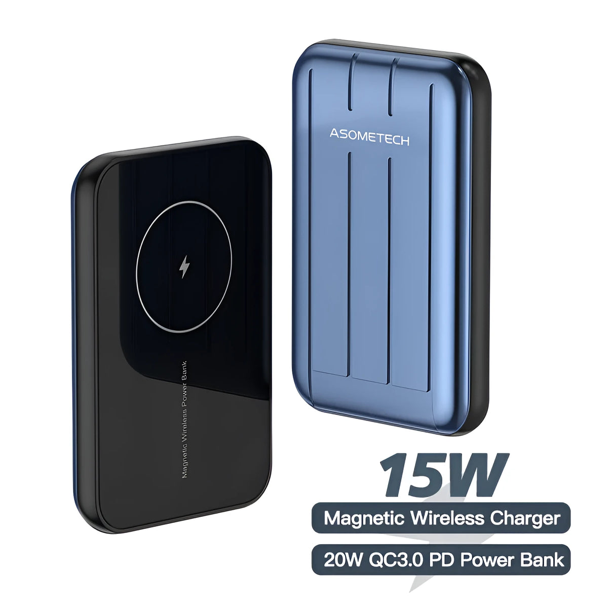 Wireless charger magnetic power bank 5000mAh for iPhone 12/12 Pro in blue, grey, light green acrylic casing