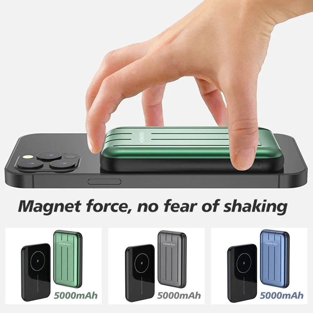 Wireless charger magnetic power bank 5000mAh for iPhone 12/12 Pro in blue, grey, light green acrylic casing