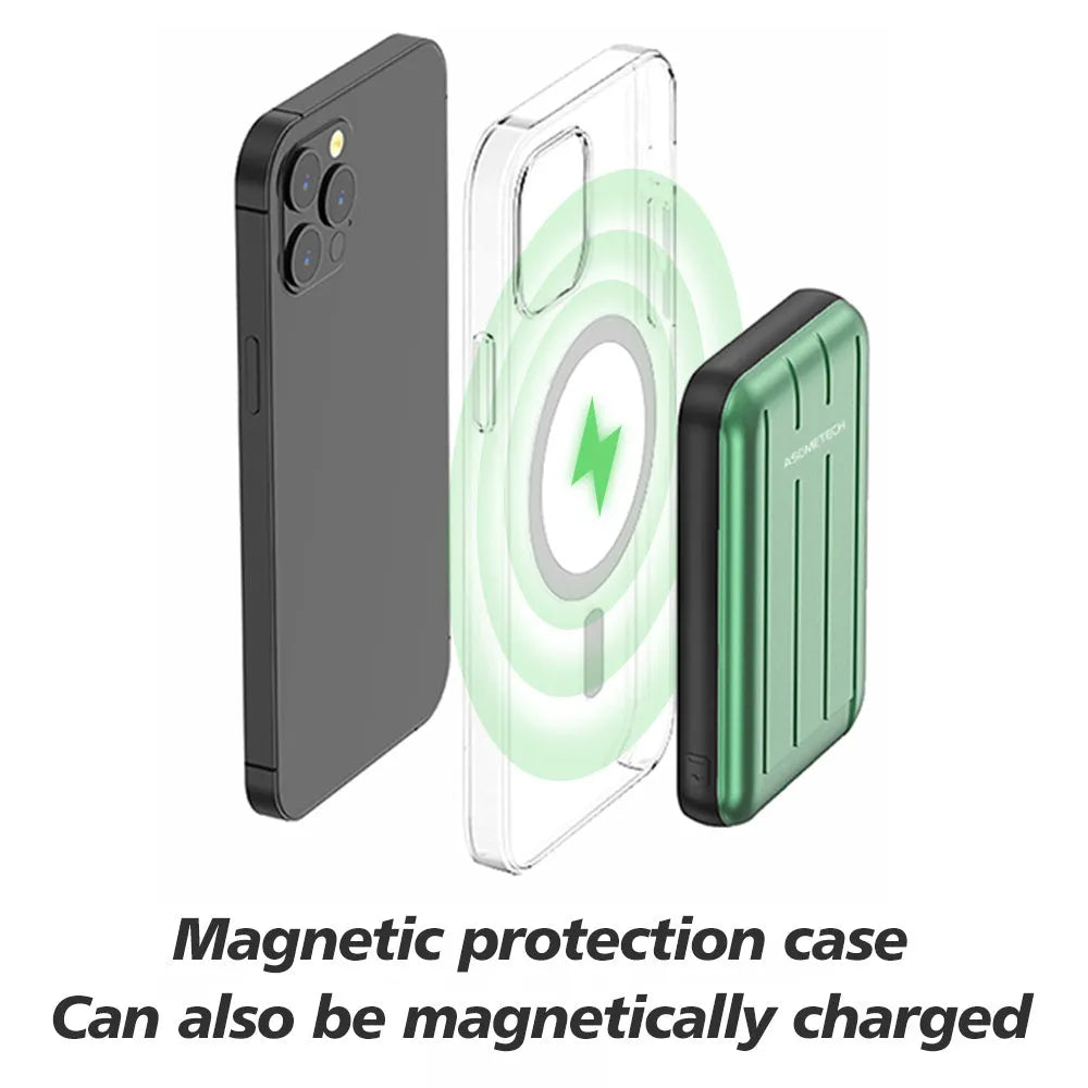 Wireless charger magnetic power bank 5000mAh for iPhone 12/12 Pro in blue, grey, light green acrylic casing