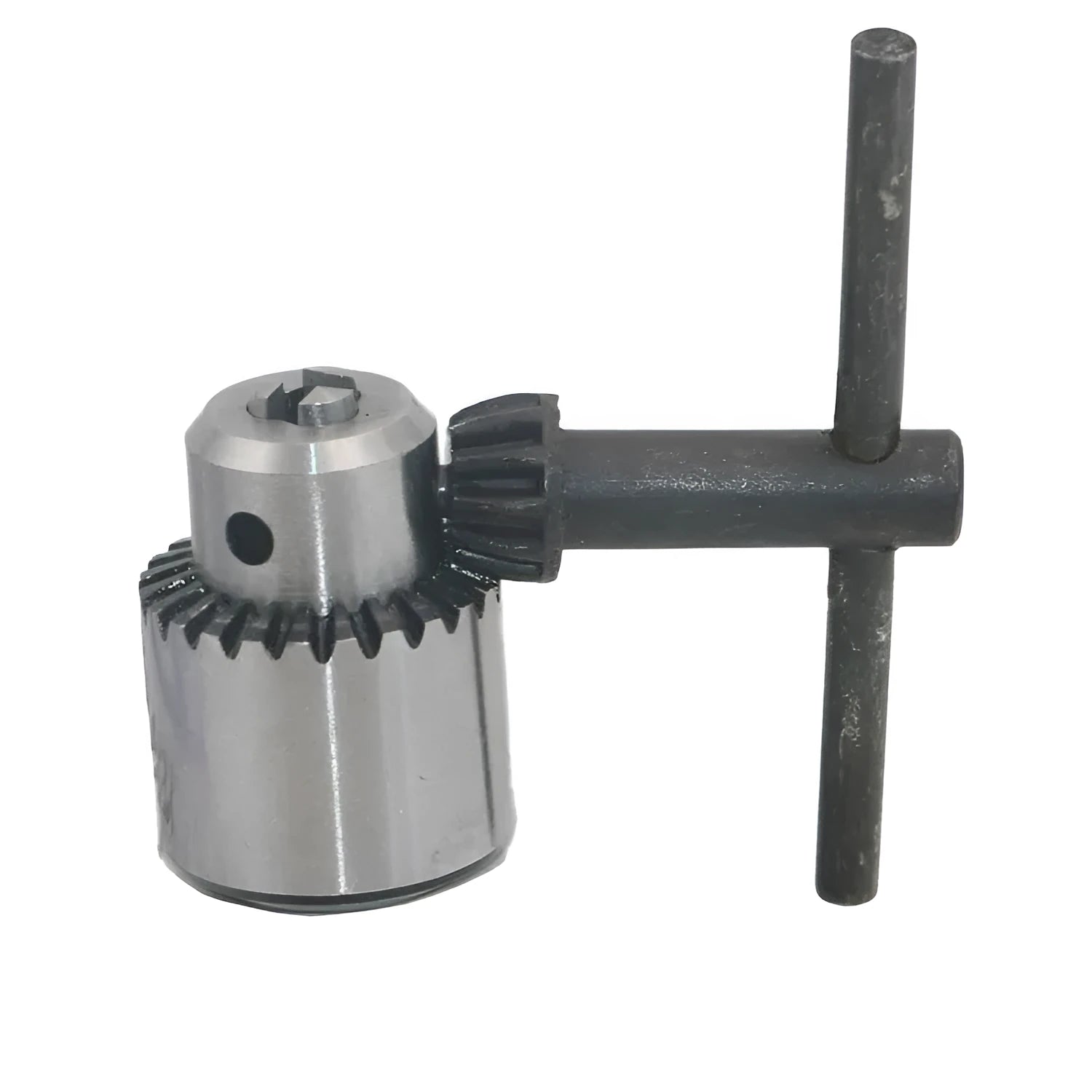 Hard alloy electric drill chuck with 3.17mm tail hole and sleeve on a white background.